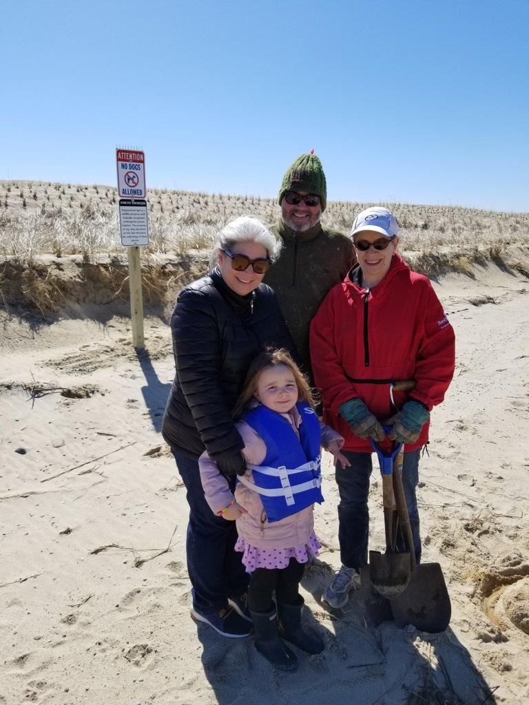 Eric, Dawn, granddaughter Grace and Mary Adams installed No Dogs Allowed signs on the SPit and Audubon land. No dogs are allowed from April 1 - September 15.